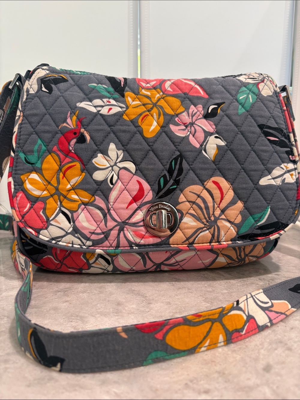 Vera Bradley Gray Floral Quilted Crossbody Bag with Accessory Bag - Picture 3 of 7